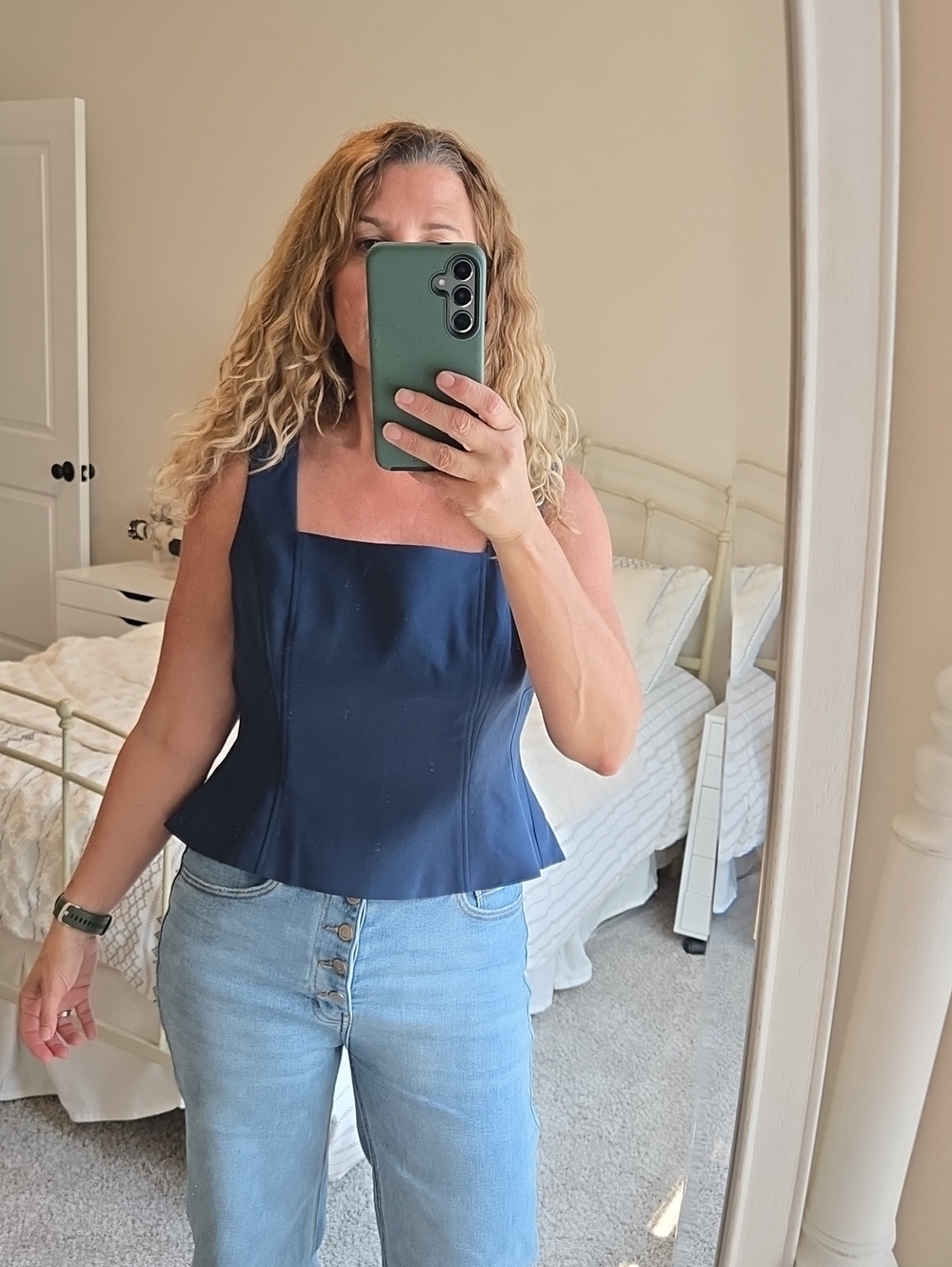 White House Black Market Navy Square-Neck Peplum Camisole